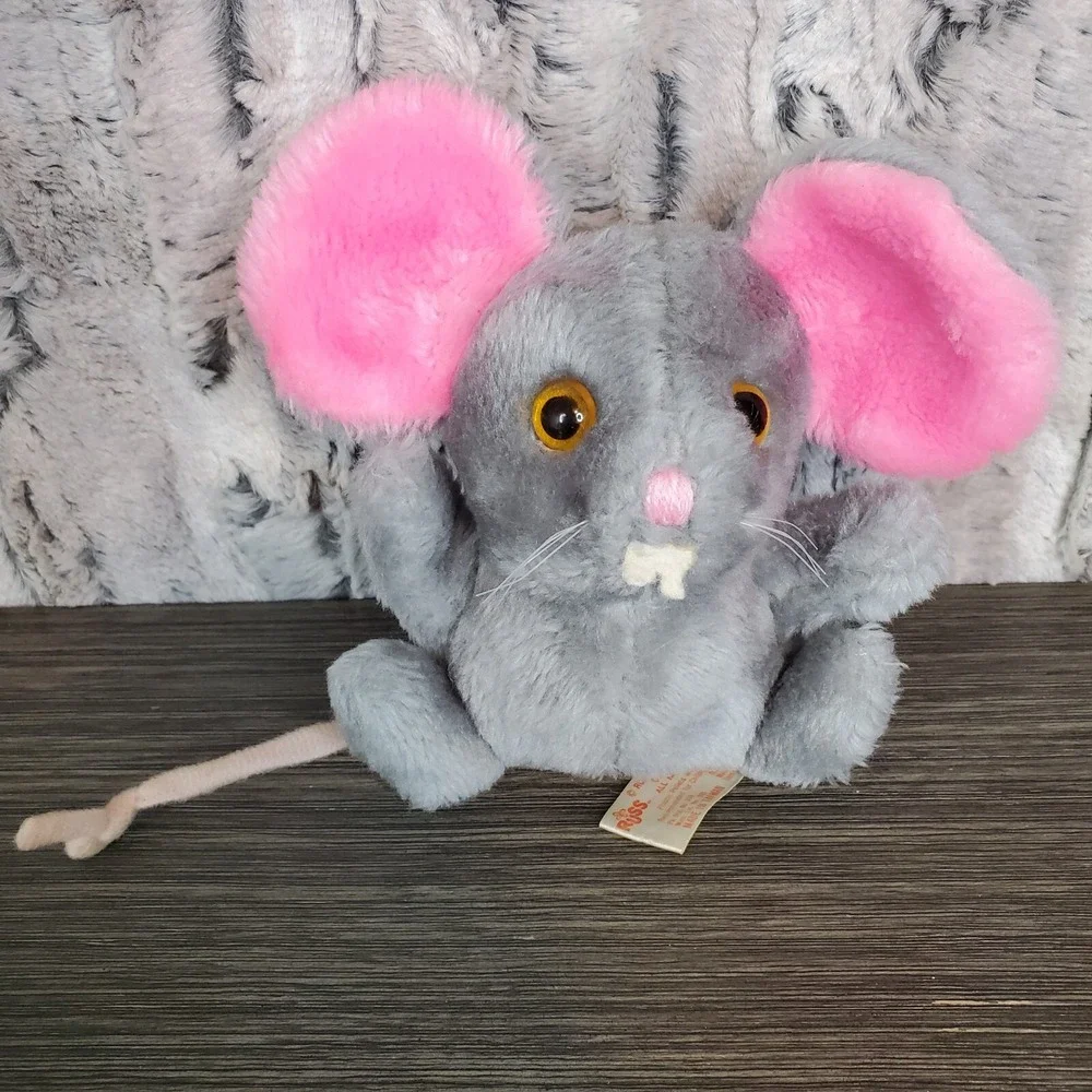 Vtg Russ Berrie Bitzi Mouse 1977 Stuffed Animal Plush Toy Gray Big Pink Ears 6